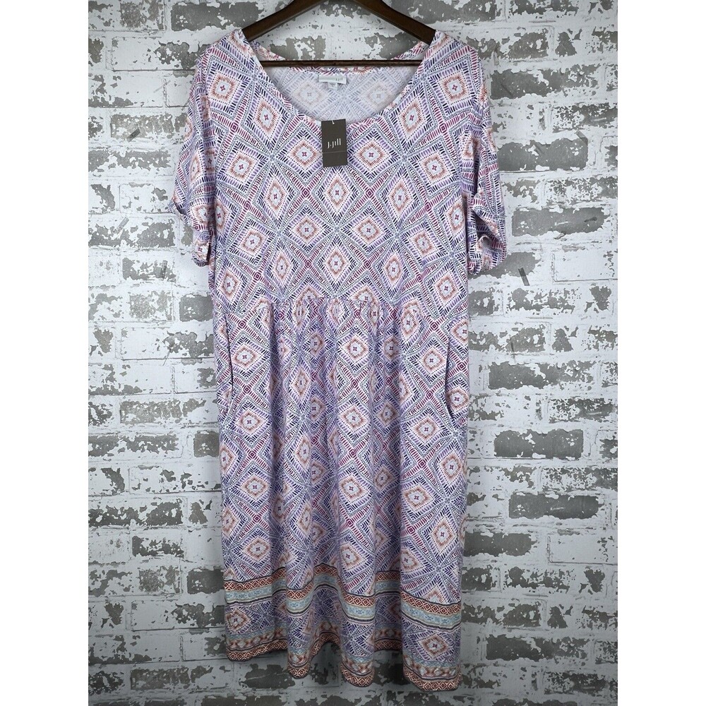 J.Jill Babydoll‎ Dress Sz XL Moroccan Medallion Soft Stretch Pockets - Picture 4 of 16